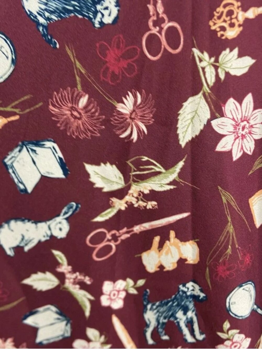 ModCloth Mystery Assistant Skirt Burgundy Novelty Dogs Bunnies Books Sz 3X - Picture 3 of 6